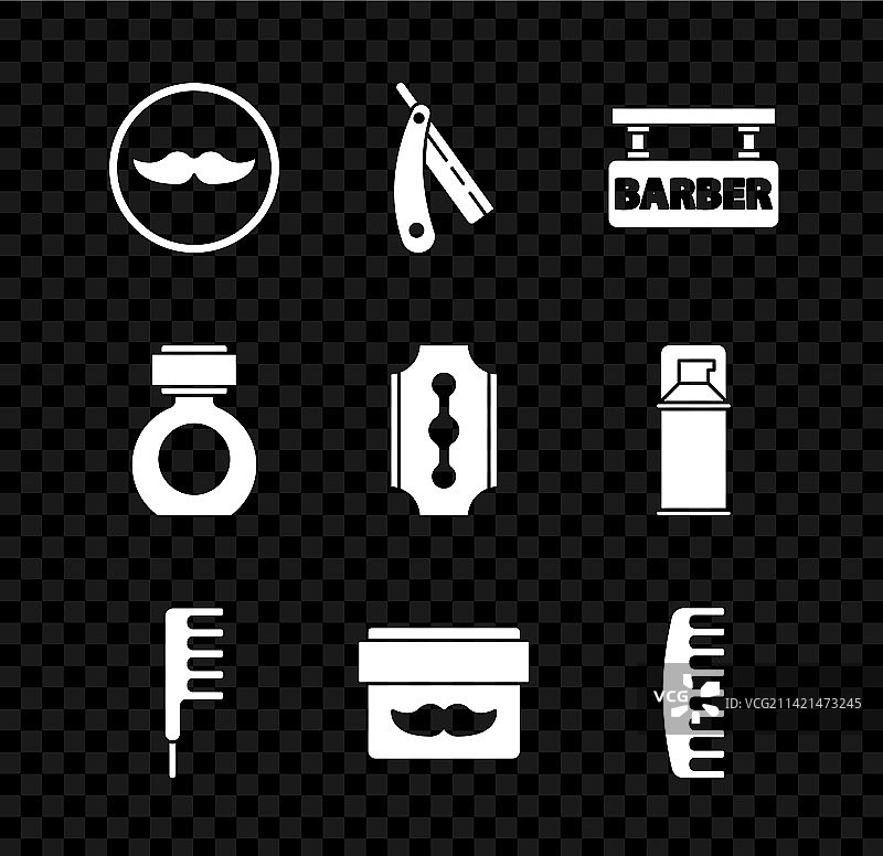 胡子、剃须刀理发店套装图片素材