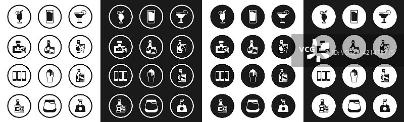 威士忌酒瓶、啤酒杯鸡尾酒套装图片素材