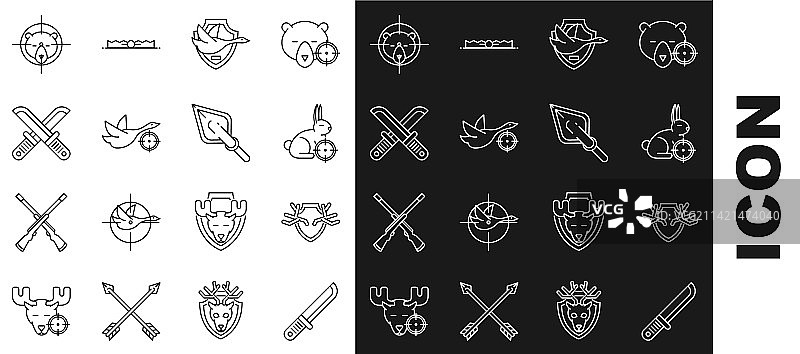 盾牌上的猎刀鹿角线条图片素材