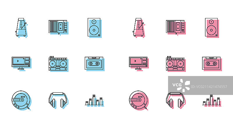 线条图案：CD播放器、节拍器与摆锤图片素材
