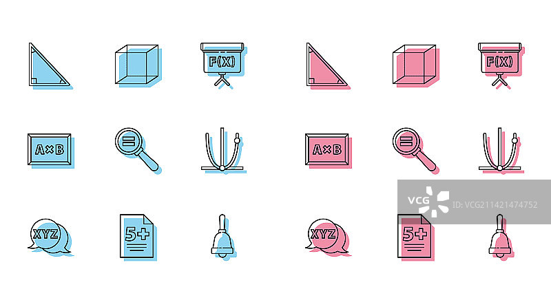 计算器、日历与考试试卷线条设计图片素材
