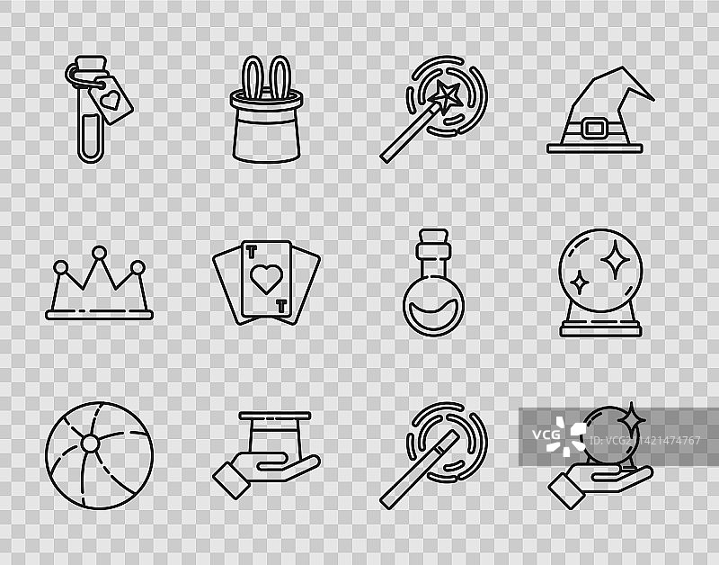 沙滩球、手和魔杖线性图标图片素材