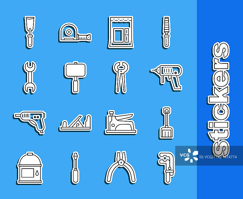 夹具工具、雪铲、电钻线稿图片素材