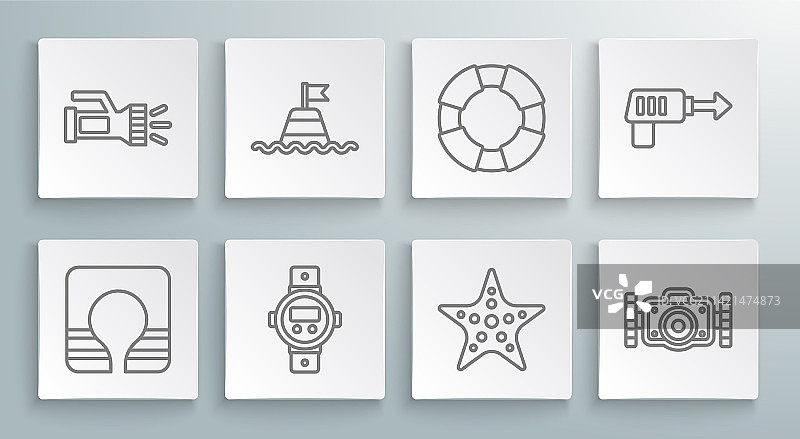 救生衣漂浮在海上的浮标线条组合图片素材