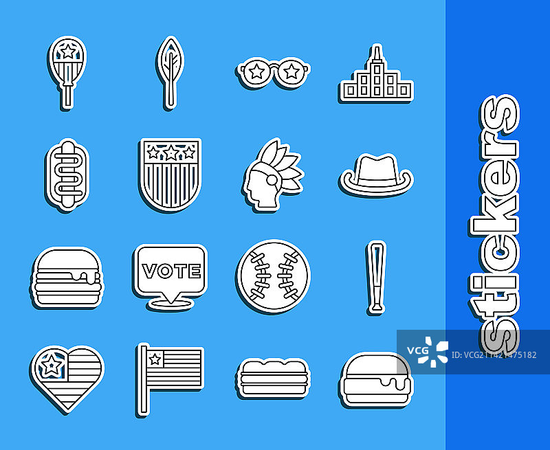 汉堡、棒球棍、西部牛仔帽等线条icon图片素材