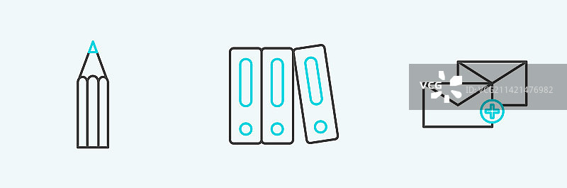 信封铅笔和办公文件夹线条图片素材