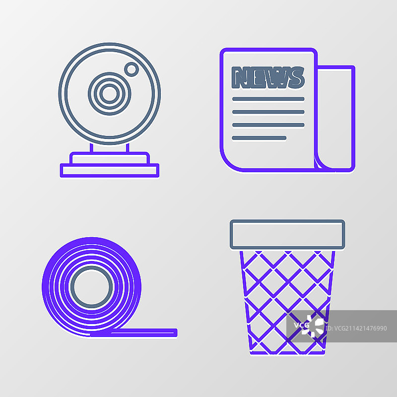 垃圾桶、苏格兰威士忌、网络摄像头等线性图标图片素材