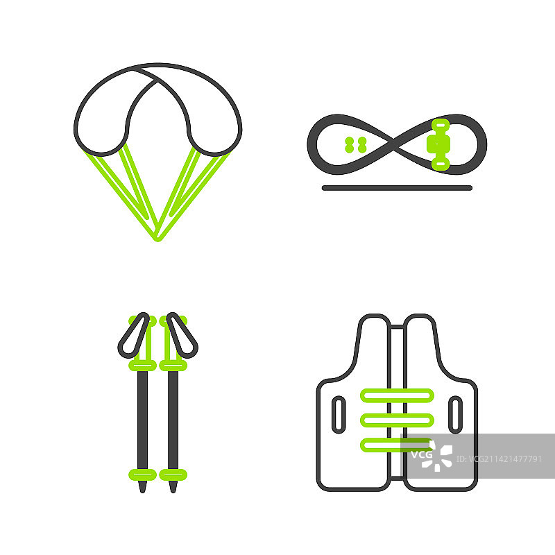 救生衣、滑雪杖与滑板技巧线条素材图片素材