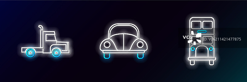 双层巴士、货运卡车线条图片素材