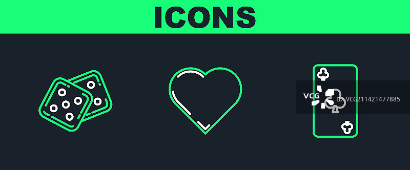 带有梅花符号游戏骰子的线条扑克牌图片素材