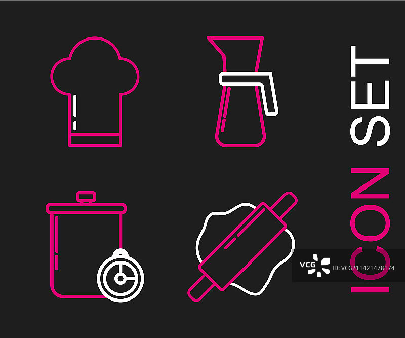 擀面杖、汤锅和厨房用具套装图片素材