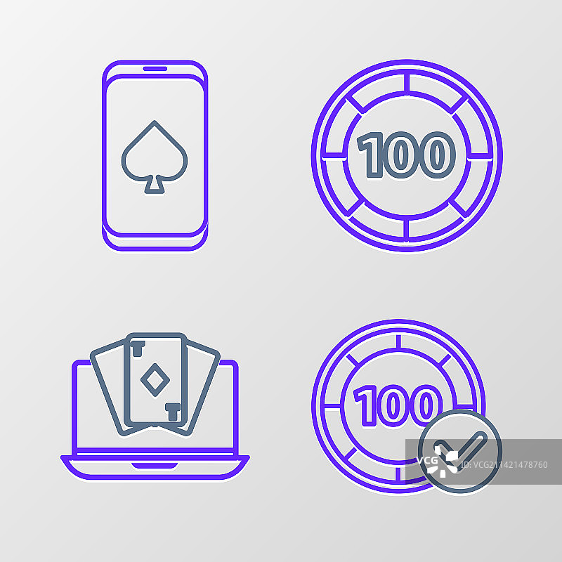 赌场筹码、在线扑克和牌桌游戏图标集图片素材