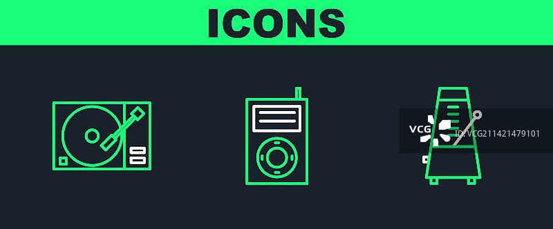 带摆锤的节拍器和黑胶唱片套装图片素材