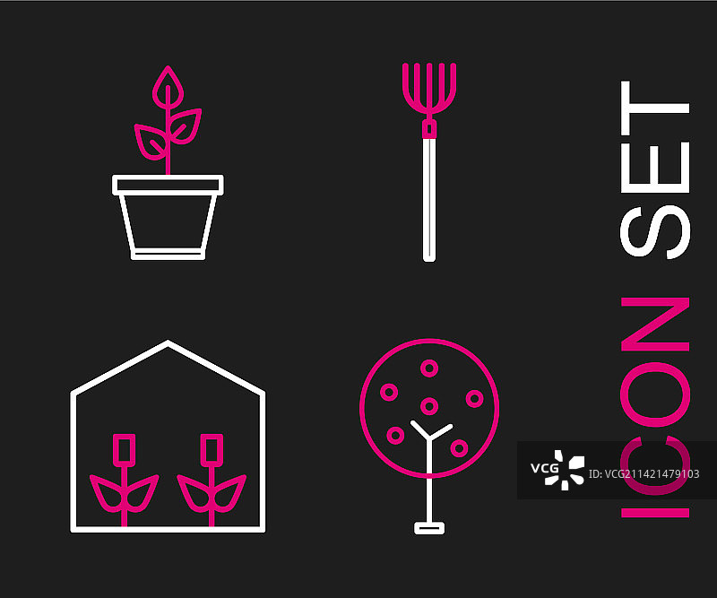 树木房屋温室植物园艺线条图标图片素材