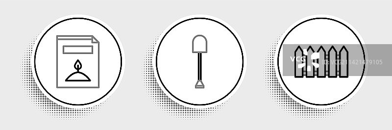 木制花园栅栏与种子包线条设计图片素材