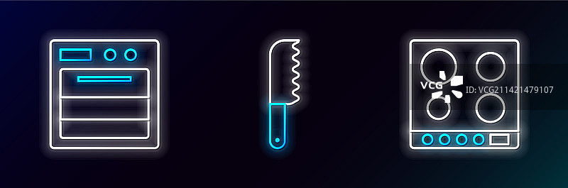 燃气灶、烤箱和面包刀图标图片素材