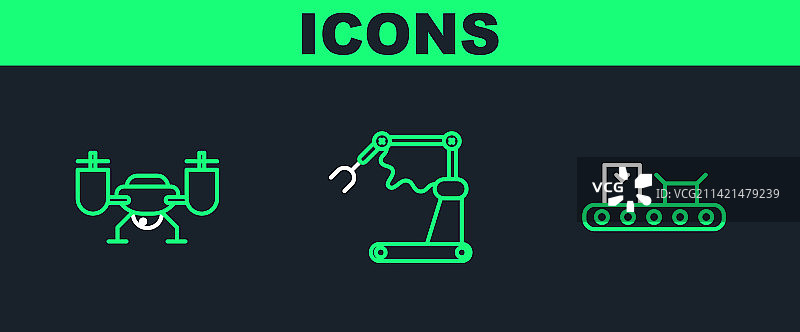 带纸板箱无人机的传送带图片素材