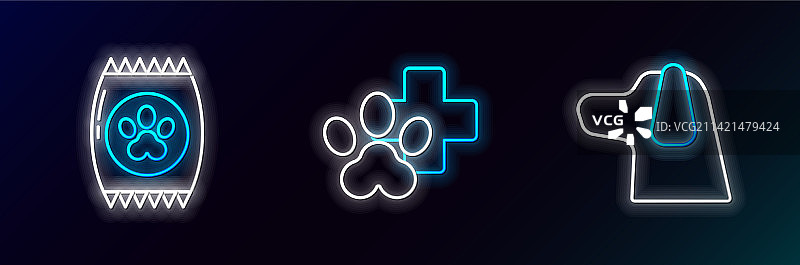 狗狗食物袋和兽医线条图标图片素材