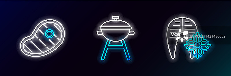 新鲜冷冻鱼肉牛排线条图标图片素材