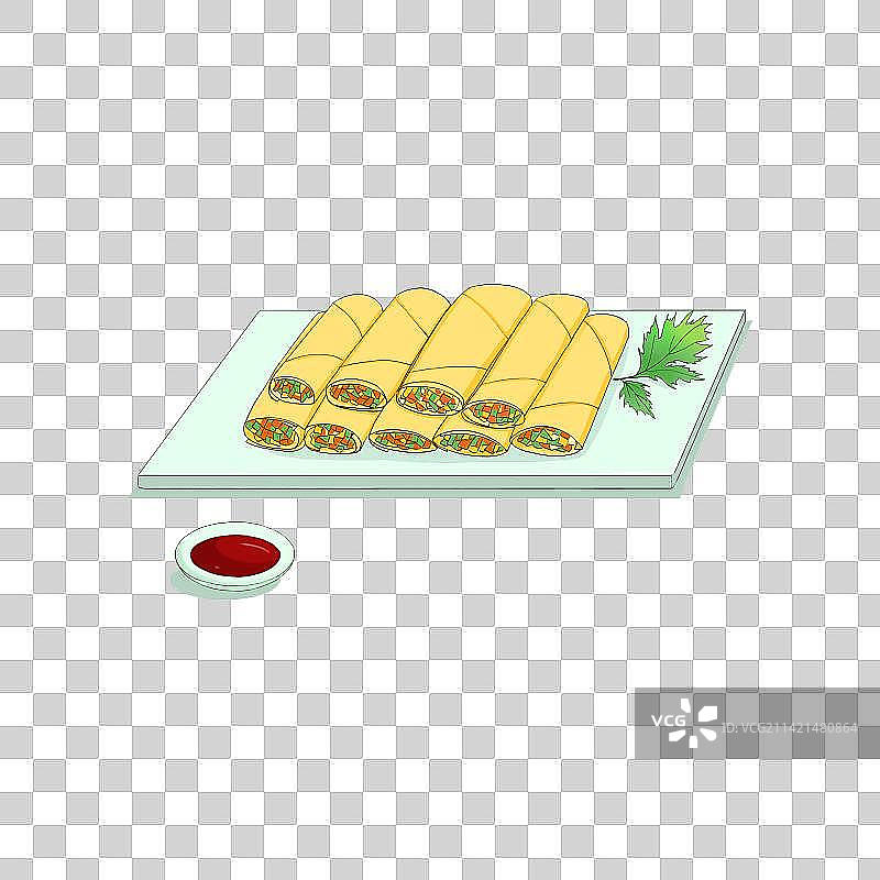 一盘春卷图片素材