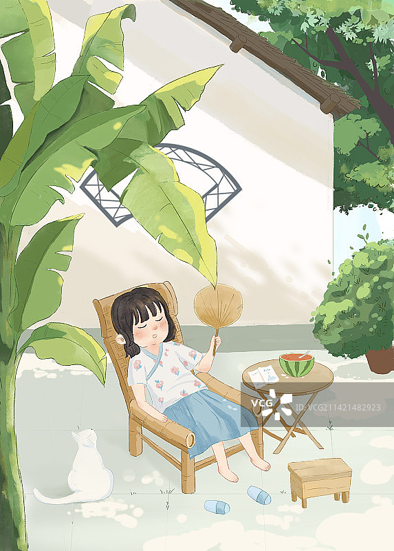 童年的夏天在院子的芭蕉树下乘凉图片素材
