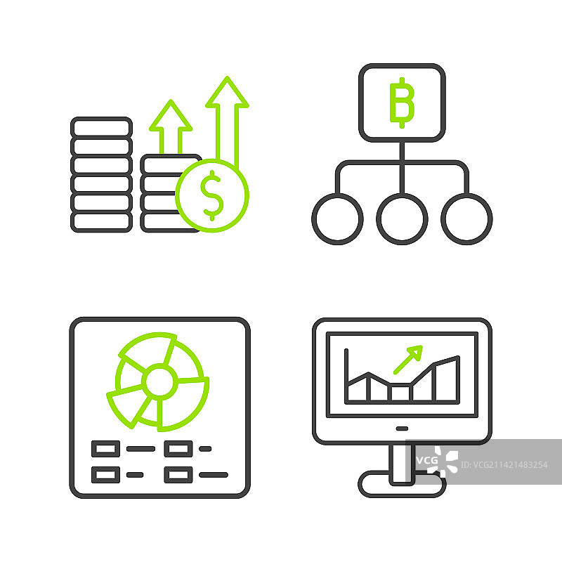 带有增长图和饼图的电脑线性图标图片素材