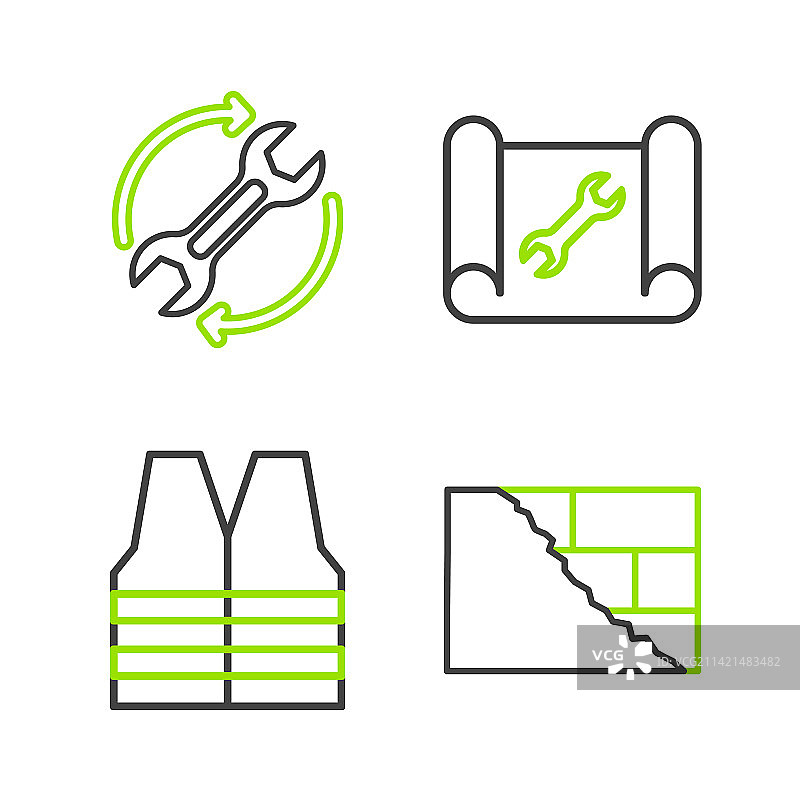 砖块、安全背心、坐标纸线条组合图片素材