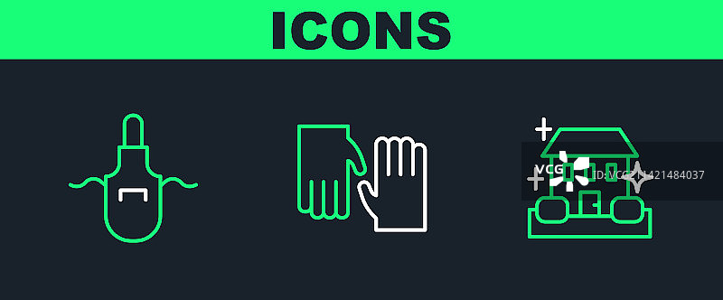 家居清洁服务、厨房围裙等线条素材图片素材