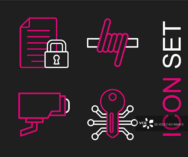 智能钥匙监控摄像头铁丝网线条设计图片素材