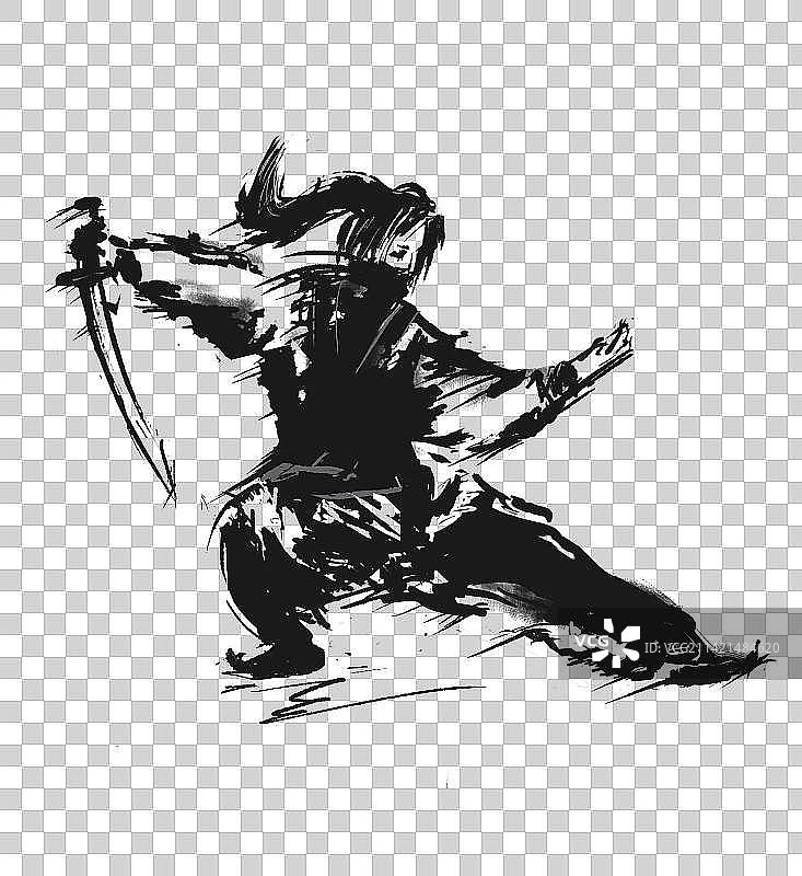 水墨风格单刀侠客少女人物图片素材