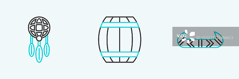 皮划艇或独木舟与桨，捕梦网线条图片素材