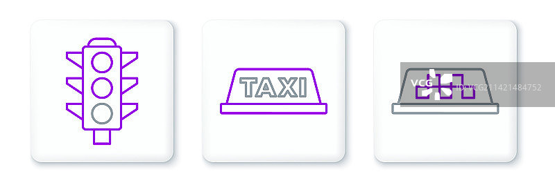 出租车车顶线条图标合集：交通灯与图标图片素材