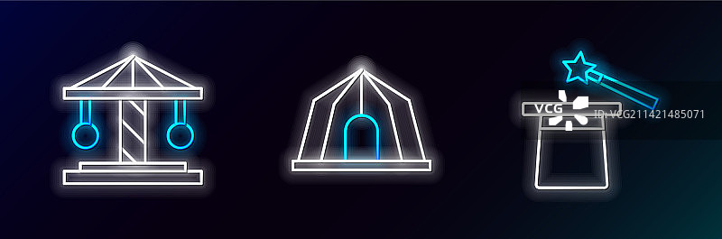 魔术帽魔杖旋转木马景点线条组合图片素材
