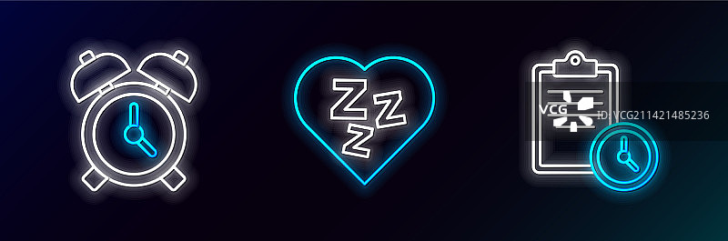 训练计划、闹钟及运动器材线条组合图片素材