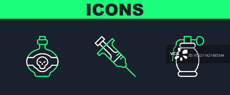 手榴弹和毒药瓶线条素材图片素材