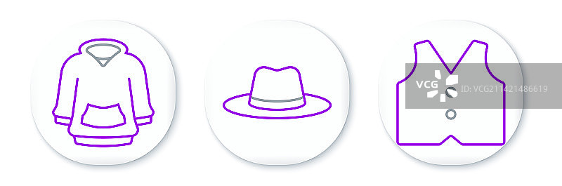 背心帽衫和男士帽子线条图标图片素材