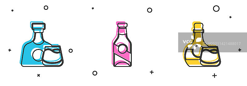 威士忌酒瓶和啤酒杯图标套装图片素材