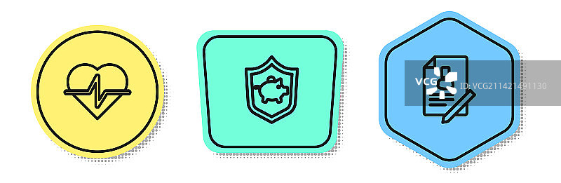 人寿保险储蓄罐盾牌线条素材图片素材