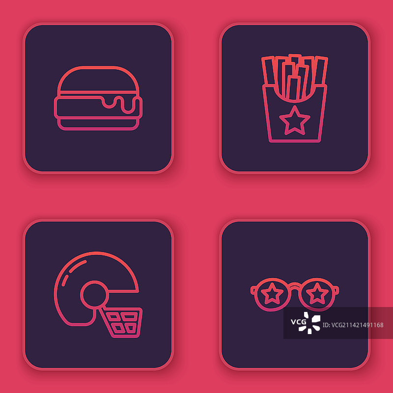 汉堡、橄榄球头盔等线条icon图片素材