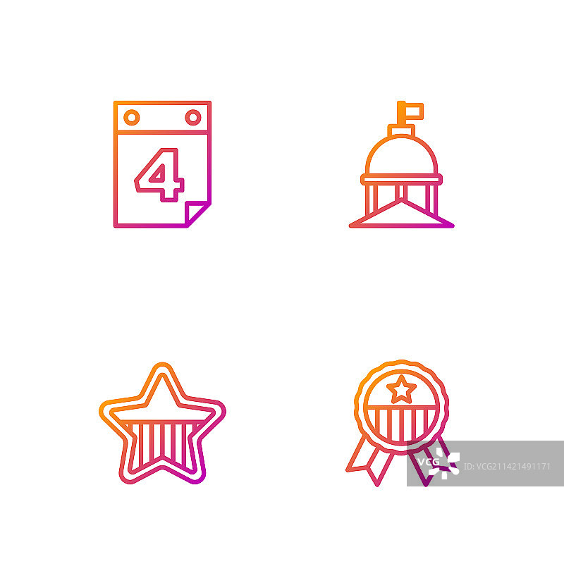 带星美国独立日奖牌线条组合图片素材