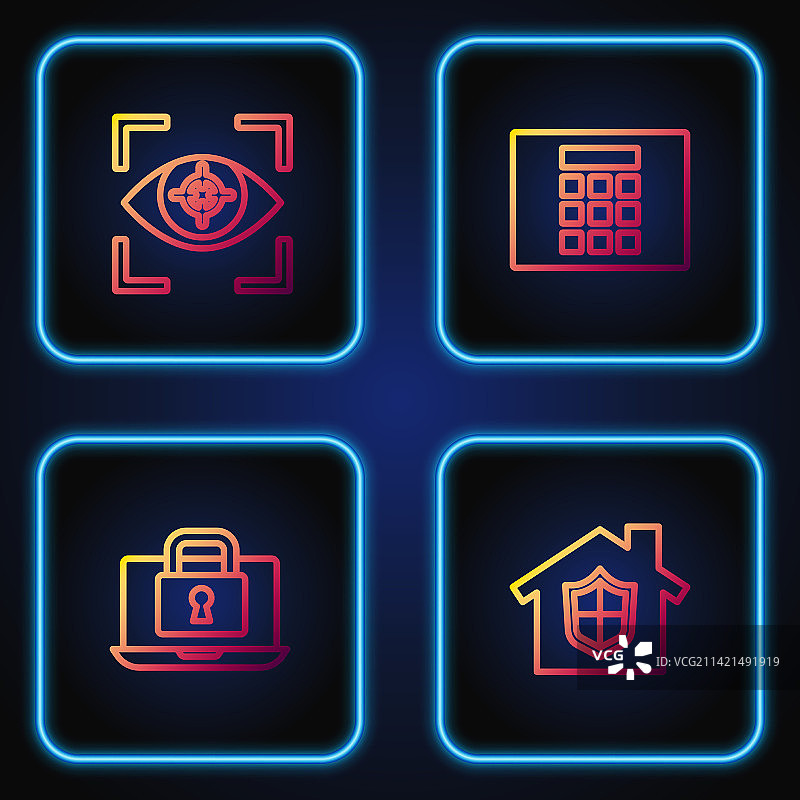 笔记本电脑锁保护房屋线稿图标图片素材