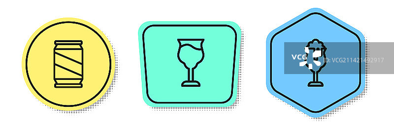 啤酒罐、葡萄酒杯和啤酒杯线条图标图片素材