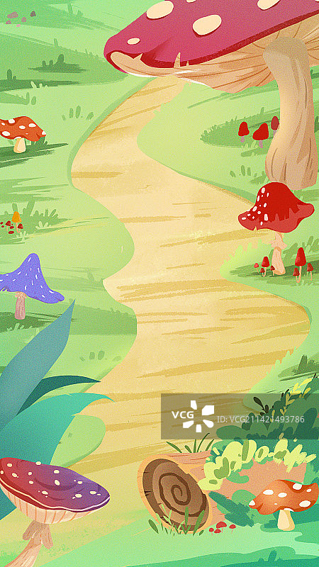 蘑菇地森林卡通背景插画图片素材