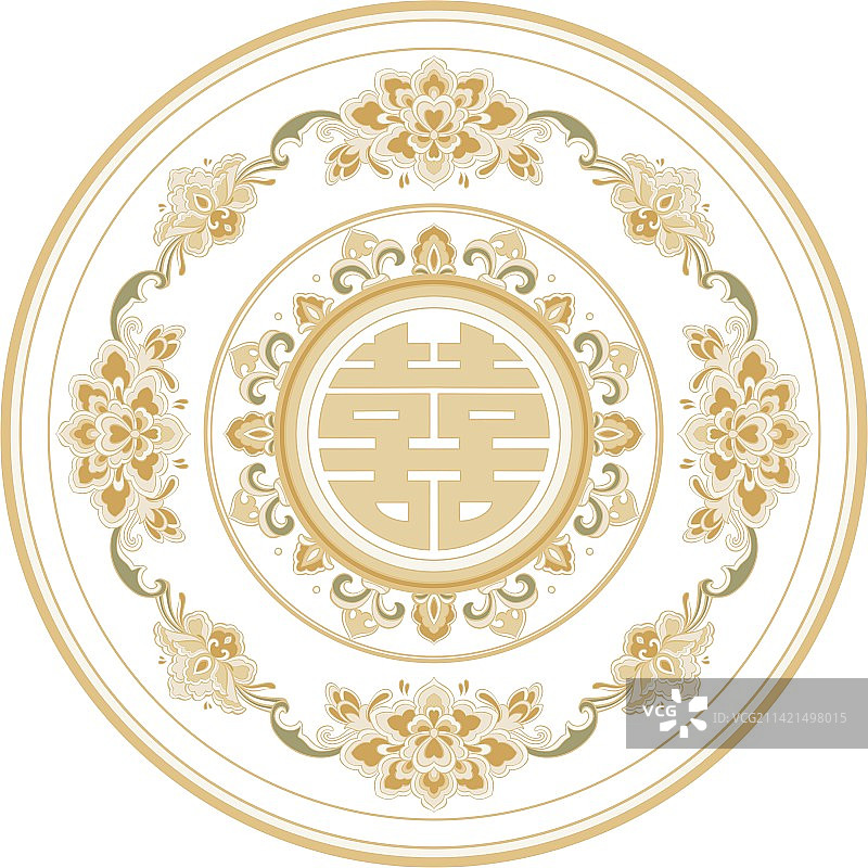 圆形囍字纹样团扇图片素材