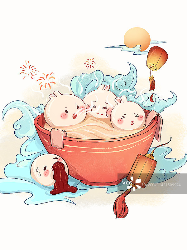 可爱兔兔汤圆泡汤图片素材