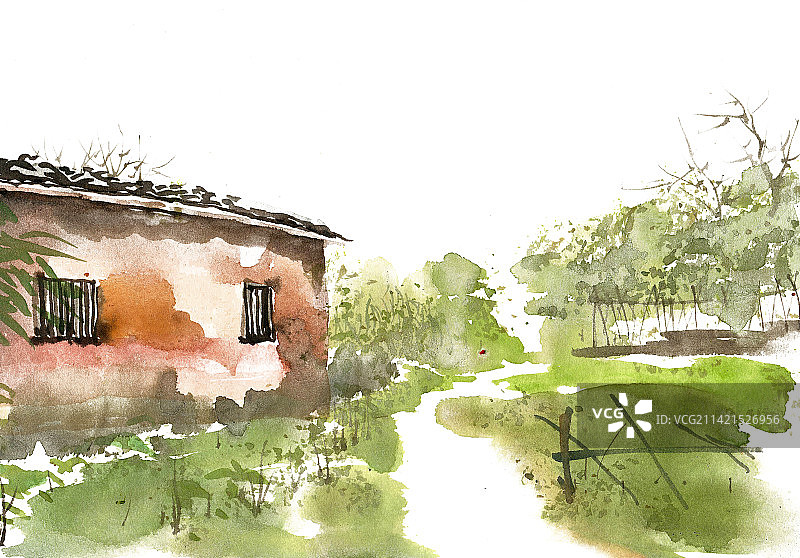 草地上的老房子图片素材