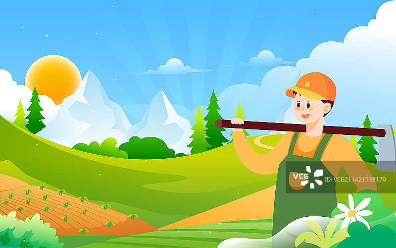 乡村田园春季种地播种农民农忙时节耕种插画图片素材