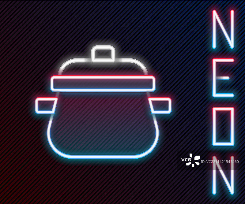发光霓虹灯线条烹饪锅图标图片素材