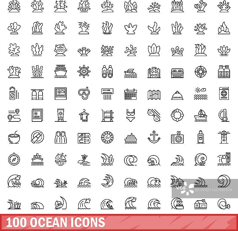 100个海洋轮廓风格图标合集图片素材