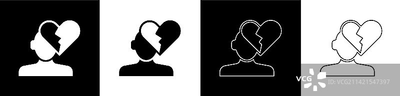 黑色背景上的破碎心或离婚图标图片素材